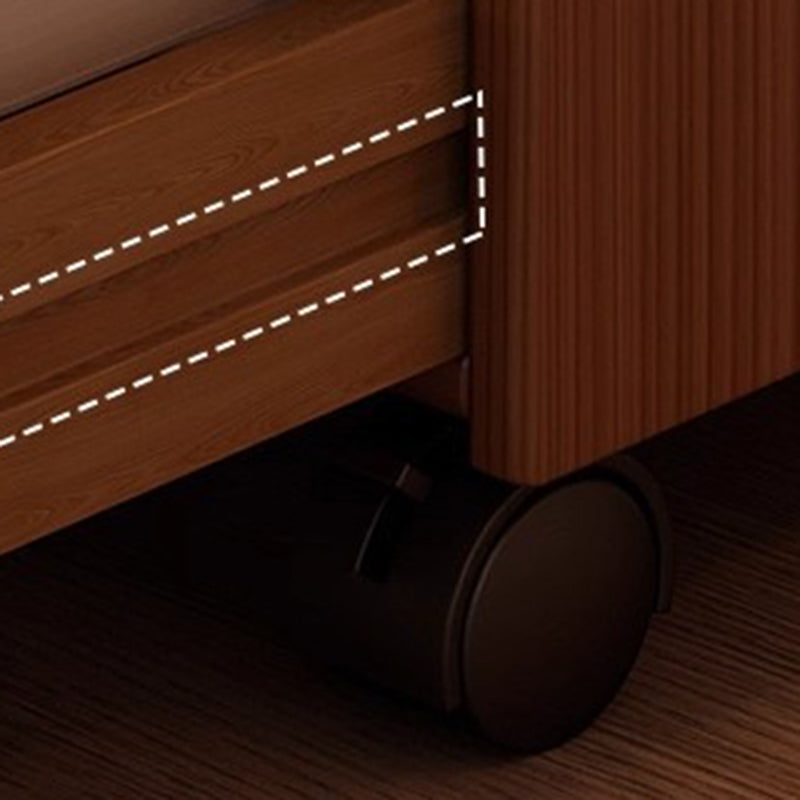 Traditional Vintage Rubberwood Rectangular Movable Nightstand With 3 Drawers Storage For Bedroom