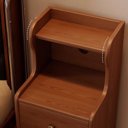 Traditional Vintage Rubberwood Rectangular Movable Nightstand With 3 Drawers Storage For Bedroom