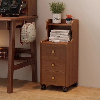 Traditional Vintage Rubberwood Rectangular Movable Nightstand With 3 Drawers Storage For Bedroom