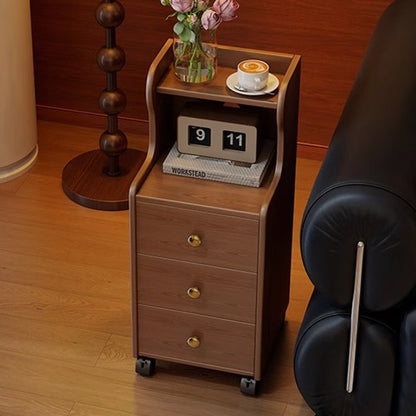 Traditional Vintage Rubberwood Rectangular Movable Nightstand With 3 Drawers Storage For Bedroom