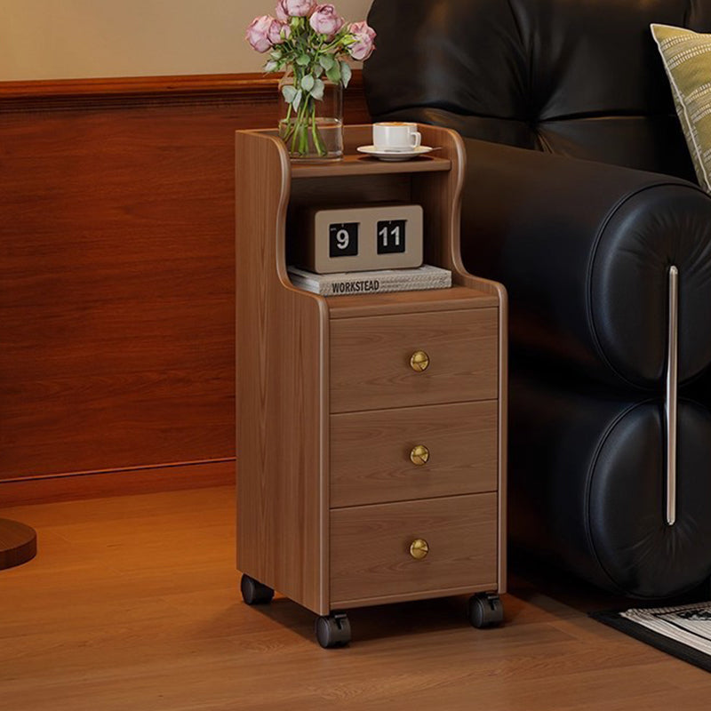 Traditional Vintage Rubberwood Rectangular Movable Nightstand With 3 Drawers Storage For Bedroom