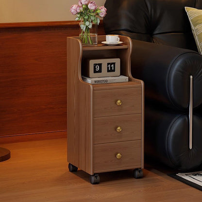 Traditional Vintage Rubberwood Rectangular Movable Nightstand With 3 Drawers Storage For Bedroom