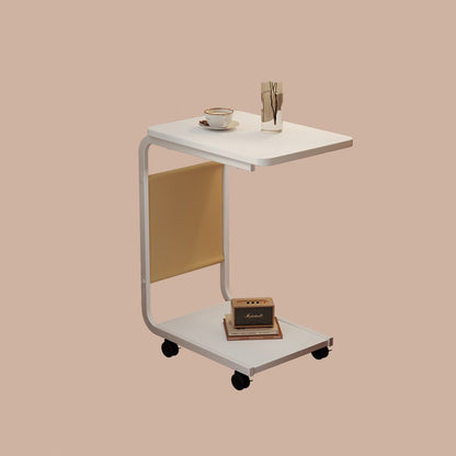 Modern Minimalist MDF Iron Fabric Rectangular Movable 2-Tier Side Table With Side Storage Pocket For Living Room & Bedroom