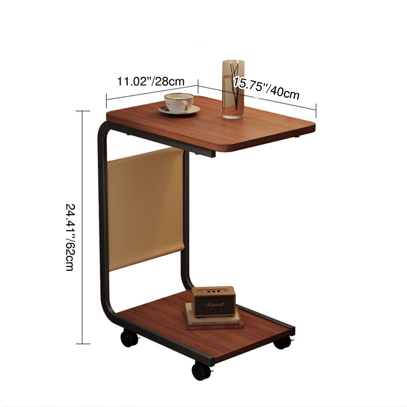 Modern Minimalist MDF Iron Fabric Rectangular Movable 2-Tier Side Table With Side Storage Pocket For Living Room & Bedroom