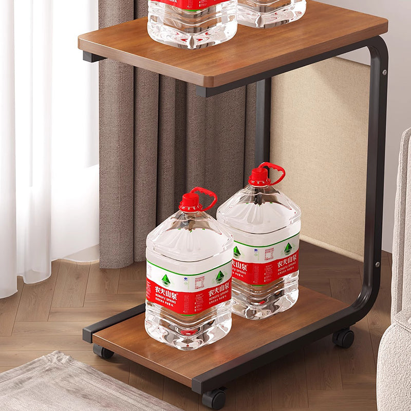 Modern Minimalist MDF Iron Fabric Rectangular Movable 2-Tier Side Table With Side Storage Pocket For Living Room & Bedroom