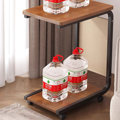 Modern Minimalist MDF Iron Fabric Rectangular Movable 2-Tier Side Table With Side Storage Pocket For Living Room & Bedroom