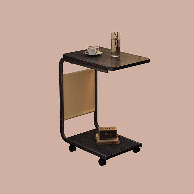 Modern Minimalist MDF Iron Fabric Rectangular Movable 2-Tier Side Table With Side Storage Pocket For Living Room & Bedroom