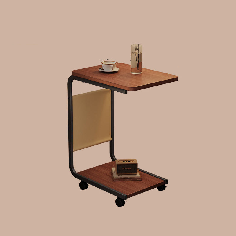 Modern Minimalist MDF Iron Fabric Rectangular Movable 2-Tier Side Table With Side Storage Pocket For Living Room & Bedroom