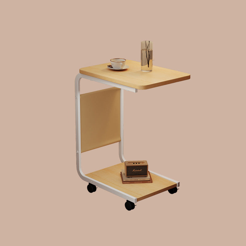 Modern Minimalist MDF Iron Fabric Rectangular Movable 2-Tier Side Table With Side Storage Pocket For Living Room & Bedroom