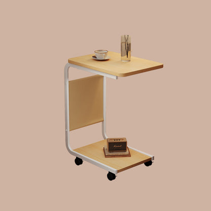 Modern Minimalist MDF Iron Fabric Rectangular Movable 2-Tier Side Table With Side Storage Pocket For Living Room & Bedroom