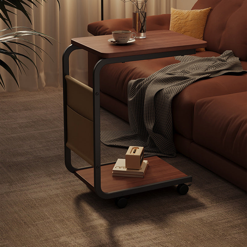 Modern Minimalist MDF Iron Fabric Rectangular Movable 2-Tier Side Table With Side Storage Pocket For Living Room & Bedroom