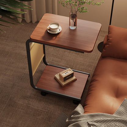 Modern Minimalist MDF Iron Fabric Rectangular Movable 2-Tier Side Table With Side Storage Pocket For Living Room & Bedroom