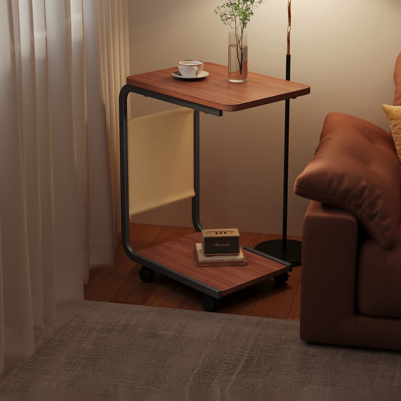 Modern Minimalist MDF Iron Fabric Rectangular Movable 2-Tier Side Table With Side Storage Pocket For Living Room & Bedroom