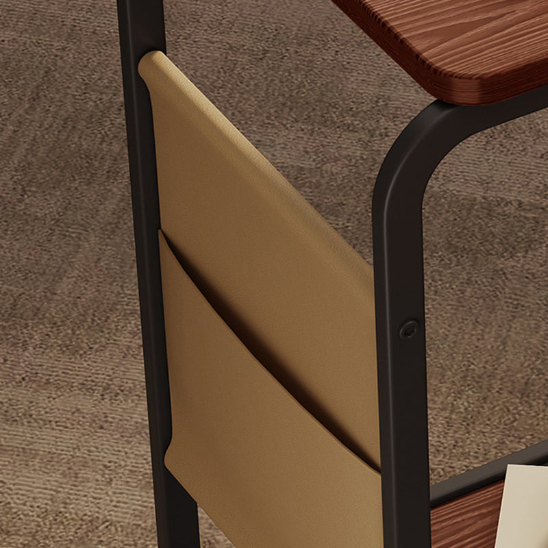 Modern Minimalist MDF Iron Fabric Rectangular Movable 2-Tier Side Table With Side Storage Pocket For Living Room & Bedroom
