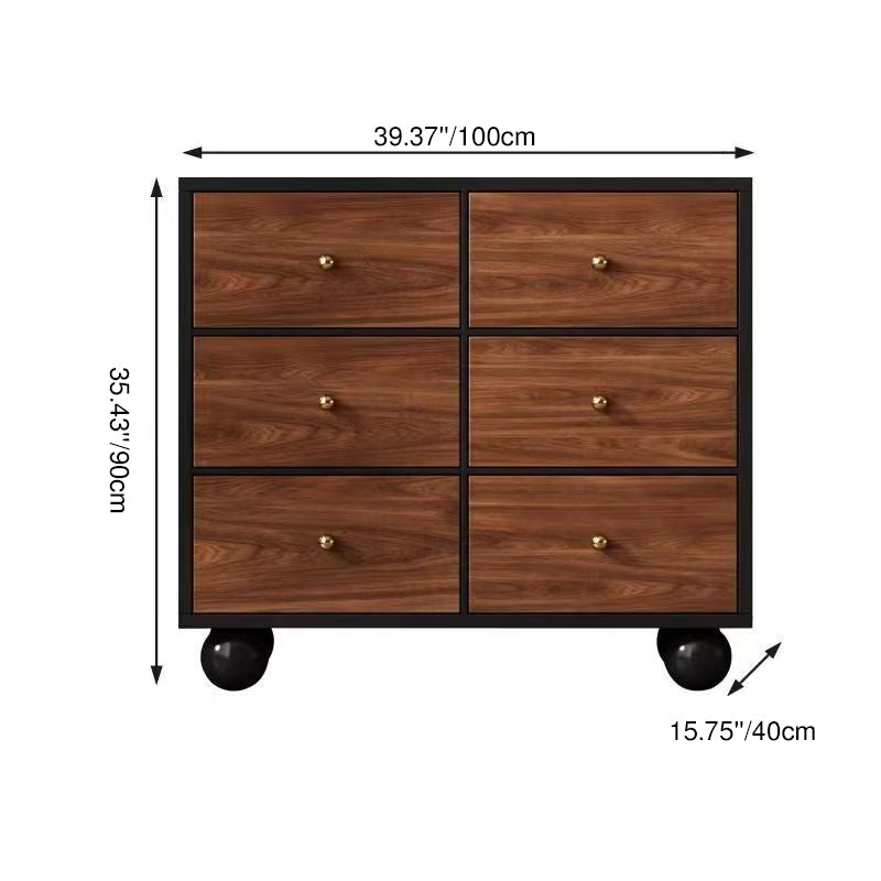 Contemporary Retro Particle Board Rectangular 6-Drawer Storage Cabinet For Living Room & Bedroom