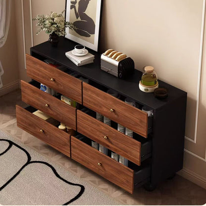 Contemporary Retro Particle Board Rectangular 6-Drawer Storage Cabinet For Living Room & Bedroom