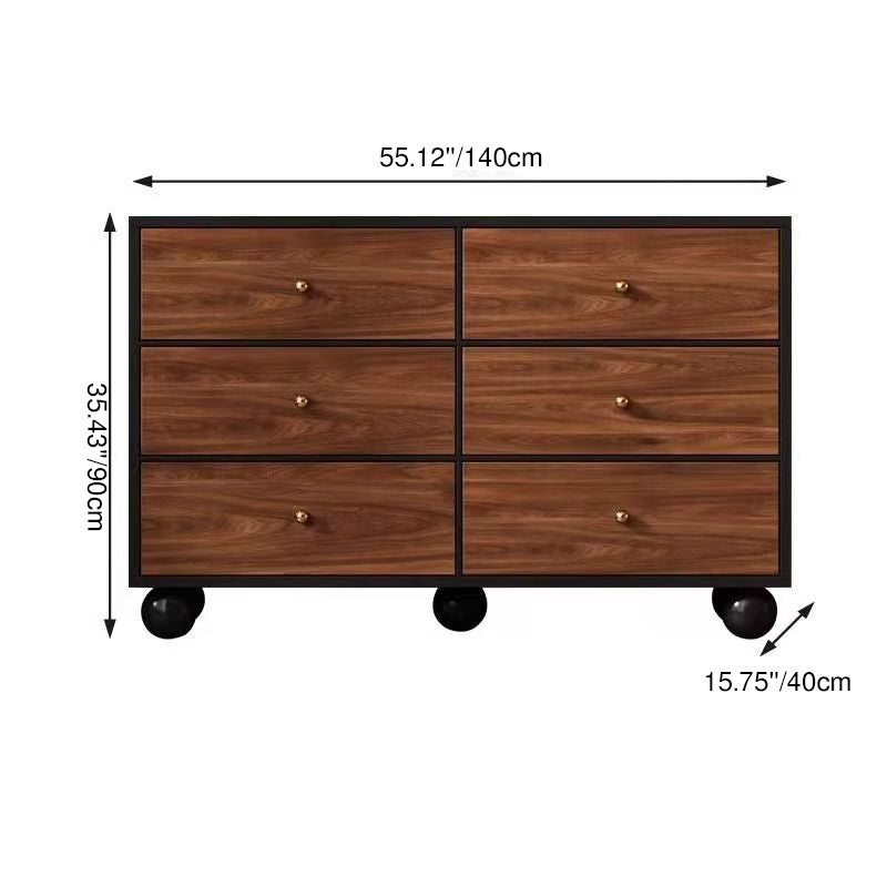 Contemporary Retro Particle Board Rectangular 6-Drawer Storage Cabinet For Living Room & Bedroom