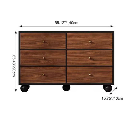 Contemporary Retro Particle Board Rectangular 6-Drawer Storage Cabinet For Living Room & Bedroom