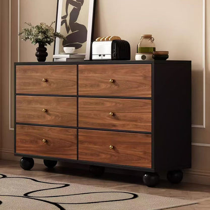 Contemporary Retro Particle Board Rectangular 6-Drawer Storage Cabinet For Living Room & Bedroom