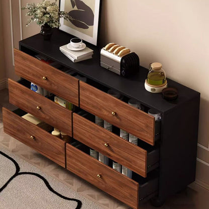 Contemporary Retro Particle Board Rectangular 6-Drawer Storage Cabinet For Living Room & Bedroom