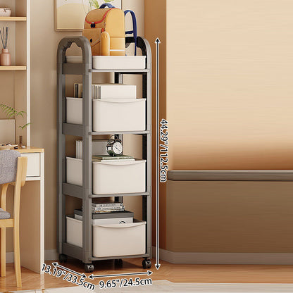 Modern Minimalist Plastic Rectangular End Table 2/3/4-Drawer Rolling Storage Cart With Swivel Wheels For Living Room