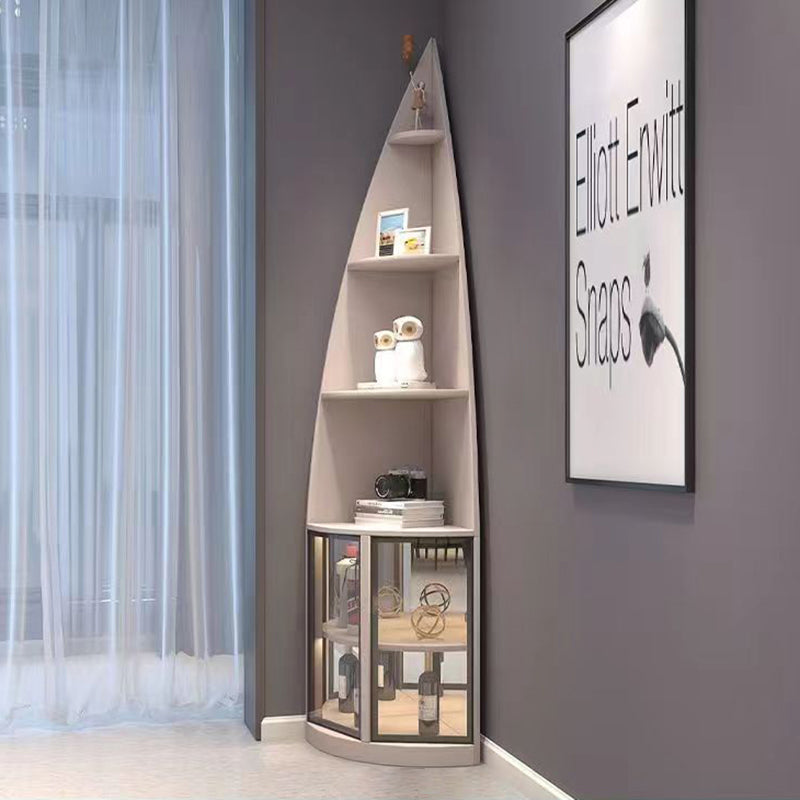 Modern Luxury Particleboard Aluminum Tempered Glass Fan-shaped Corner Shelf Unit 6-Tier Waterdrop & Space-Saving Design For Living Room