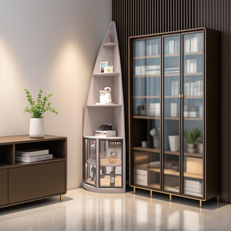 Modern Luxury Particleboard Aluminum Tempered Glass Fan-shaped Corner Shelf Unit 6-Tier Waterdrop & Space-Saving Design For Living Room