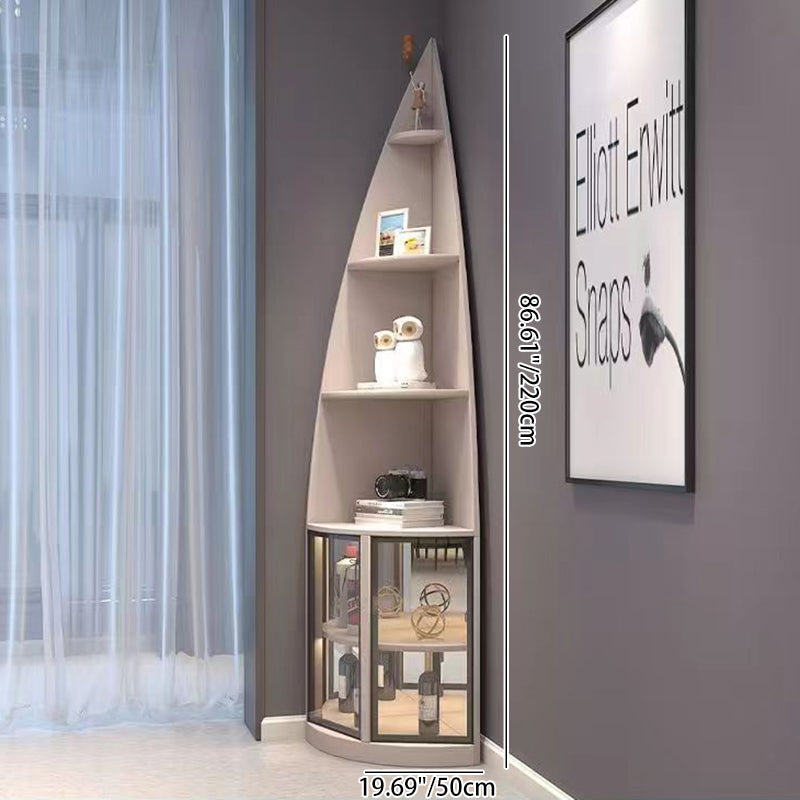 Modern Luxury Particleboard Aluminum Tempered Glass Fan-shaped Corner Shelf Unit 6-Tier Waterdrop & Space-Saving Design For Living Room