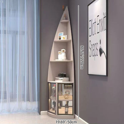Modern Luxury Particleboard Aluminum Tempered Glass Fan-shaped Corner Shelf Unit 6-Tier Waterdrop & Space-Saving Design For Living Room