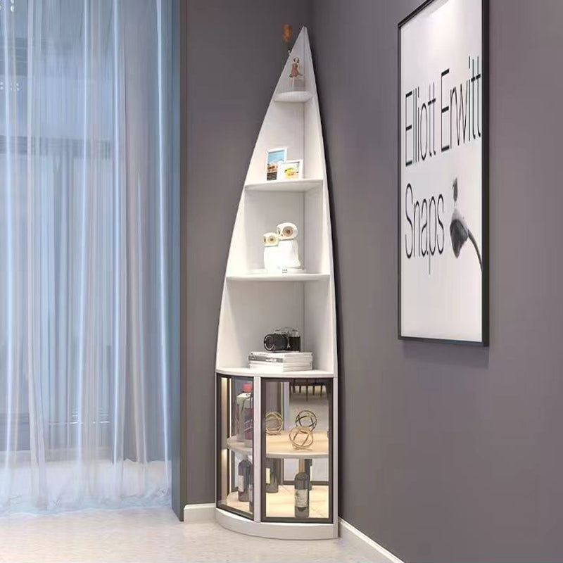 Modern Luxury Particleboard Aluminum Tempered Glass Fan-shaped Corner Shelf Unit 6-Tier Waterdrop & Space-Saving Design For Living Room