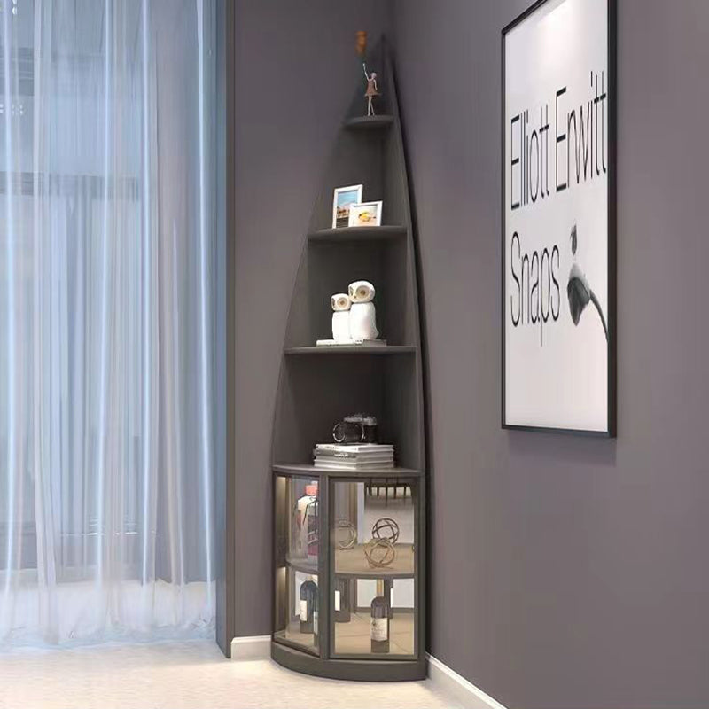 Modern Luxury Particleboard Aluminum Tempered Glass Fan-shaped Corner Shelf Unit 6-Tier Waterdrop & Space-Saving Design For Living Room
