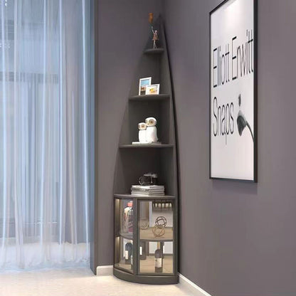 Modern Luxury Particleboard Aluminum Tempered Glass Fan-shaped Corner Shelf Unit 6-Tier Waterdrop & Space-Saving Design For Living Room