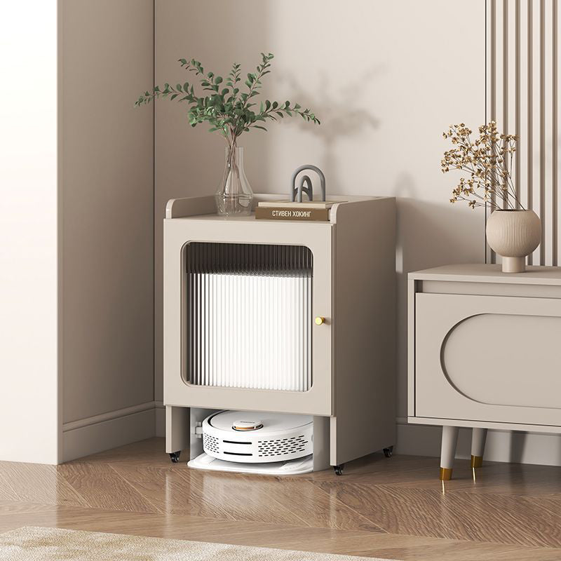 Contemporary Nordic Particleboard Glass HDF Rectangular End Table 1/2-Tier Movable Storage Cabinet For Robot Vacuum For Living Room