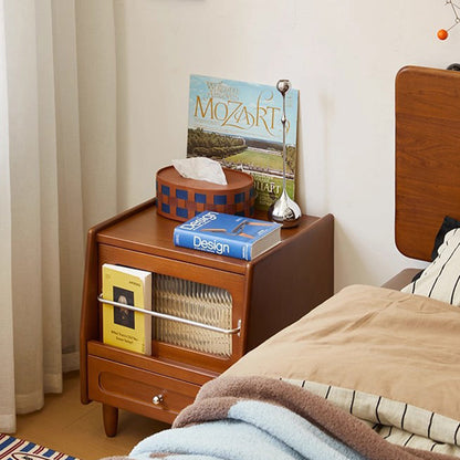 Modern Minimalist Rubberwood Solid Wood Plywood Acrylic Square Nightstand 2-Drawer Storage Cabinet With Silent Closing For Bedroom