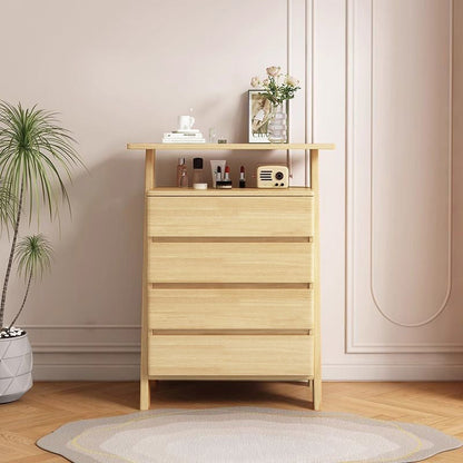 Modern Minimalist Rubberwood Solid Wood Plywood Rectangular Storage Cabinet 4-Drawer Organizer For Living Room