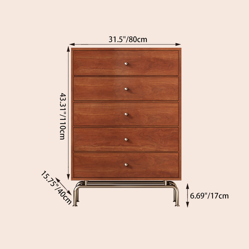 Modern Mid-century Eco-Friendly Engineered Wood Stainless Steel Rectangular Storage Cabinet 5/6-Drawer For Living Room