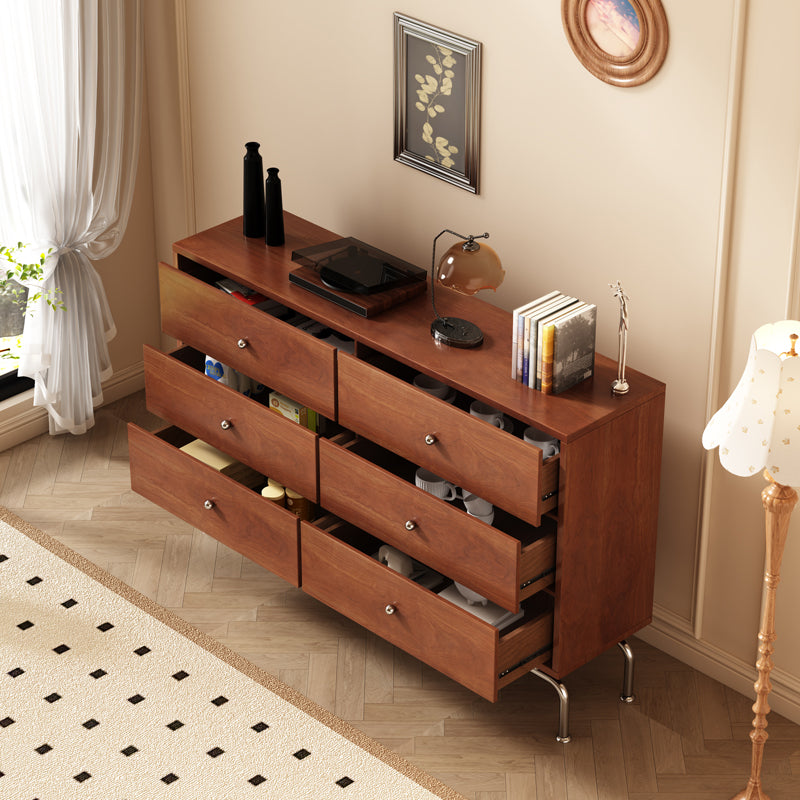Modern Mid-century Eco-Friendly Engineered Wood Stainless Steel Rectangular Storage Cabinet 5/6-Drawer For Living Room