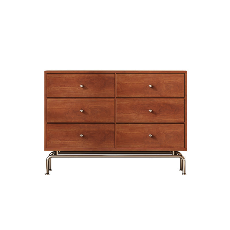 Modern Mid-century Eco-Friendly Engineered Wood Stainless Steel Rectangular Storage Cabinet 5/6-Drawer For Living Room