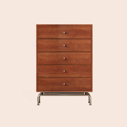 Modern Mid-century Eco-Friendly Engineered Wood Stainless Steel Rectangular Storage Cabinet 5/6-Drawer For Living Room