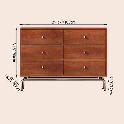 Modern Mid-century Eco-Friendly Engineered Wood Stainless Steel Rectangular Storage Cabinet 5/6-Drawer For Living Room