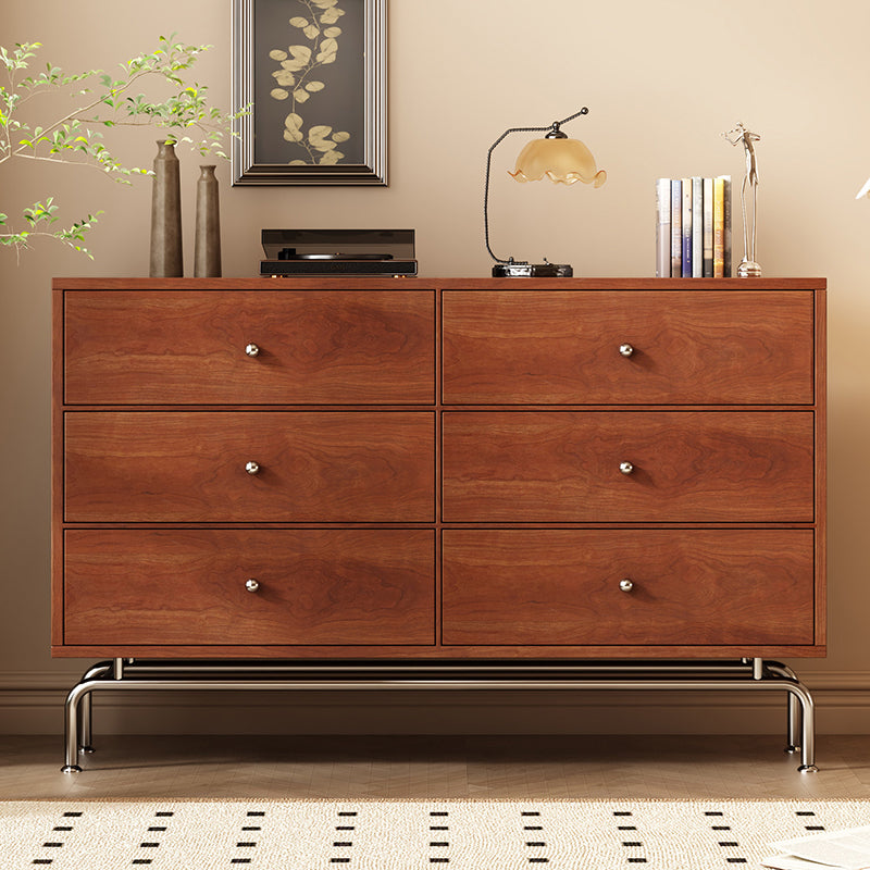 Modern Mid-century Eco-Friendly Engineered Wood Stainless Steel Rectangular Storage Cabinet 5/6-Drawer For Living Room