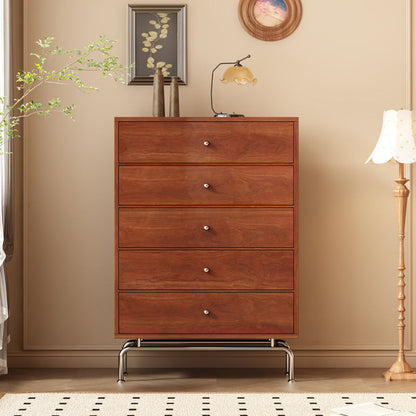 Modern Mid-century Eco-Friendly Engineered Wood Stainless Steel Rectangular Storage Cabinet 5/6-Drawer For Living Room