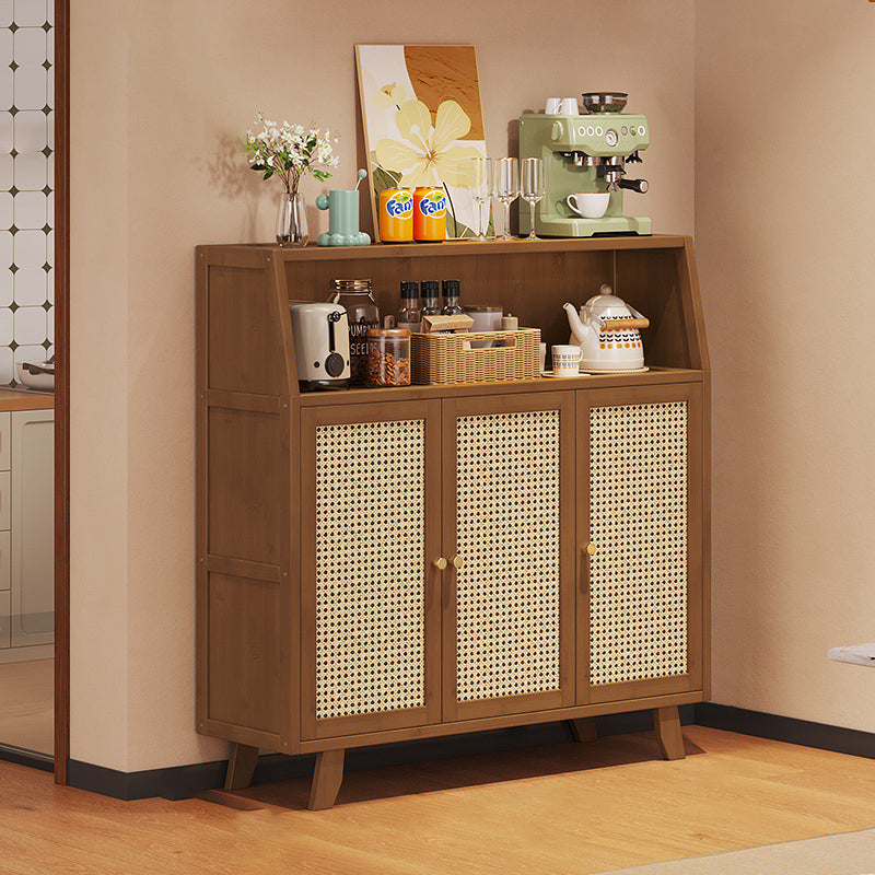Traditional Japanese Nan Bamboo MDF Rectangular Storage Cabinet 3-Tier For Living Room