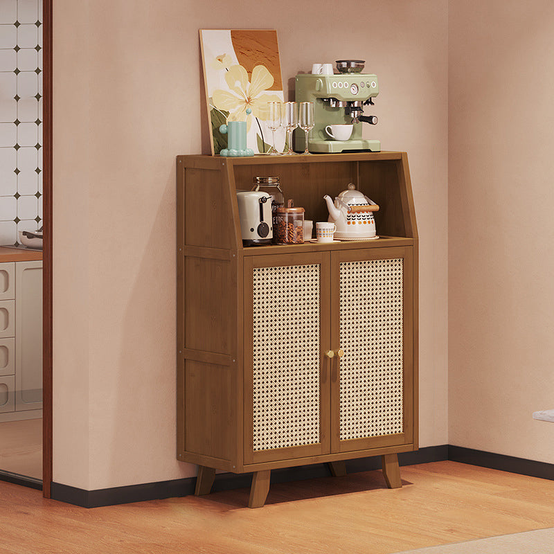 Traditional Japanese Nan Bamboo MDF Rectangular Storage Cabinet 3-Tier For Living Room