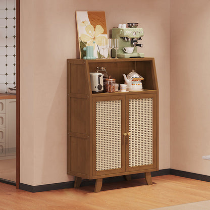 Traditional Japanese Nan Bamboo MDF Rectangular Storage Cabinet 3-Tier For Living Room