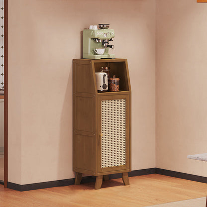 Traditional Japanese Nan Bamboo MDF Rectangular Storage Cabinet 3-Tier For Living Room