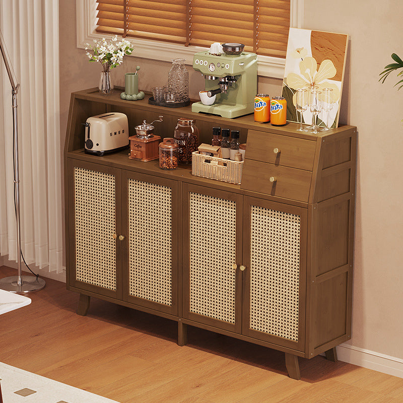 Traditional Japanese Nan Bamboo MDF Rectangular Storage Cabinet 3-Tier For Living Room