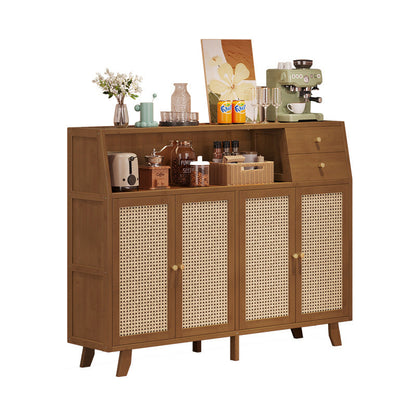 Traditional Japanese Nan Bamboo MDF Rectangular Storage Cabinet 3-Tier For Living Room