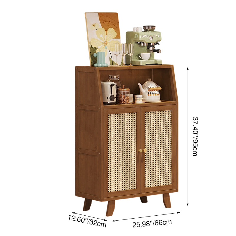 Traditional Japanese Nan Bamboo MDF Rectangular Storage Cabinet 3-Tier For Living Room