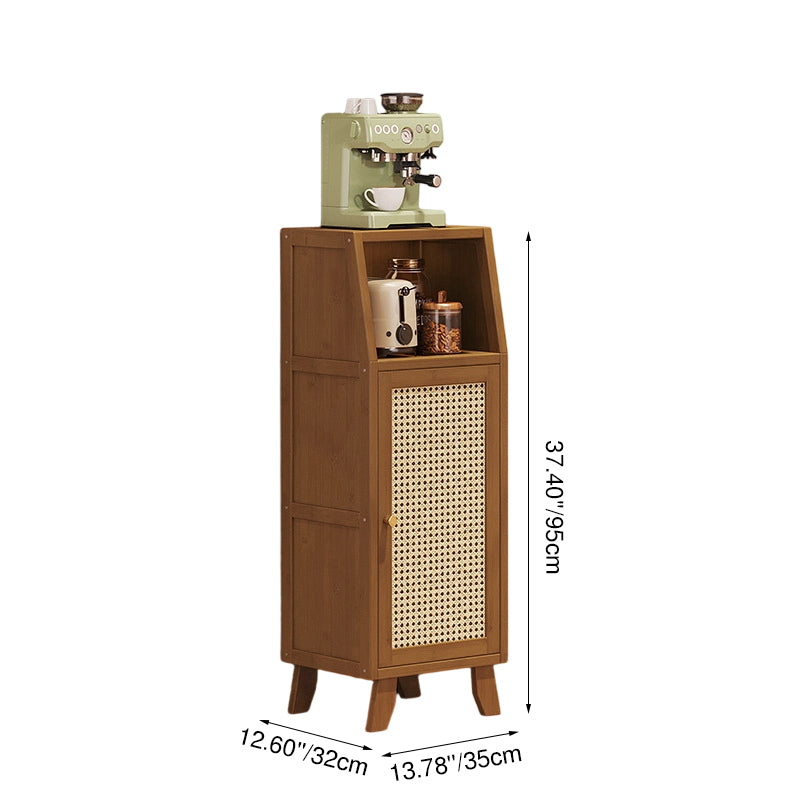 Traditional Japanese Nan Bamboo MDF Rectangular Storage Cabinet 3-Tier For Living Room